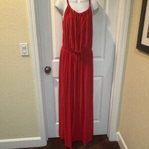 GORGEOUS VIBRANT RED BRAIDED STRAP MAXI GODDESS DRESS